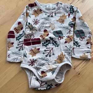 H&M Holiday Print Kids Bodysuit - Cream and Red